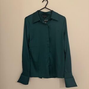 Boston Proper Teal Silk Button-Up Blouse